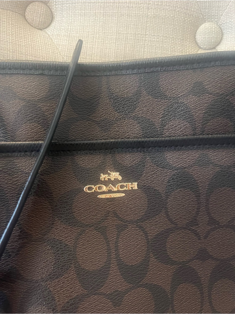 Coach Brown Signature Tote with Gold Logo Accent